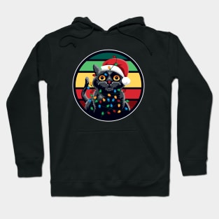 Cute Black Cat Tangled in Christmas Lights - Retro Style T-Shirt Hoodie